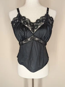 Vintage Women's Small/Medium Black Satin Lace Camisole Tank Top Unbranded - Picture 1 of 12