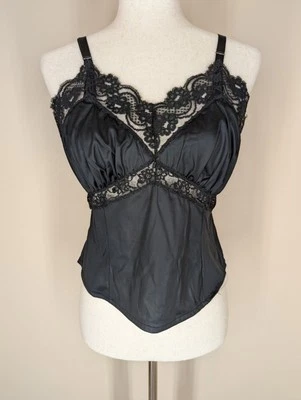 Camiseta sin mangas vintage para mujer pequeña/mediana negra satinada encaje sin marca Foto 1 de 4