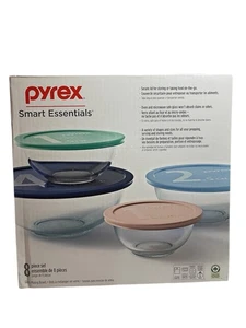 PYREX Smart Essentials 8 Piece Tempered Glass Storage Mixing Bowl With Lids Set - Picture 1 of 9