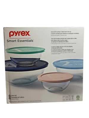 PYREX Smart Essentials 8 Piece Tempered Glass Storage Mixing Bowl With Lids Set - Image 1 of 4