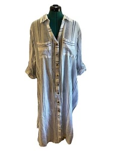 Abito camicia blu isola a righe con bottoni e tasche - Taglia XL - Foto 1 di 6