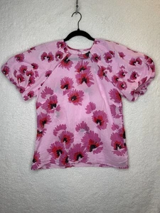Banjanan Anthropologie Santos Floral Blouse Sz M Puff Sleeve Cotton Pink Casual - Picture 1 of 13