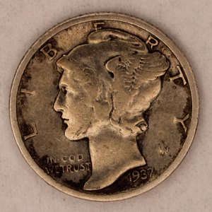 1937-S Mercury Dime ss Silber San Francisco sehr schön - SureCoin - Bild 1 von 2