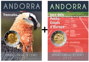 ANDORRA - 2 x 2 EUROS Gedenkmünzen 2025  Bartgeier + Kleinstaatenspiele - Bild 1 von 9