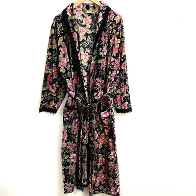 Vintage Victoria's Secret Floral Robe Gold Label Size M L Lace Trim Cottagecore - Image 1 of 4