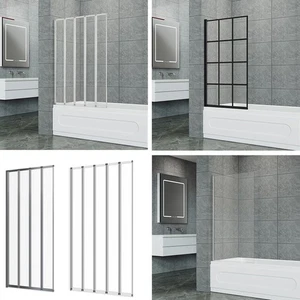 4/5 Fold Bath Shower Screen Bathroom Tempered Glass & Aluminum Door Screen Panel - Picture 1 of 45