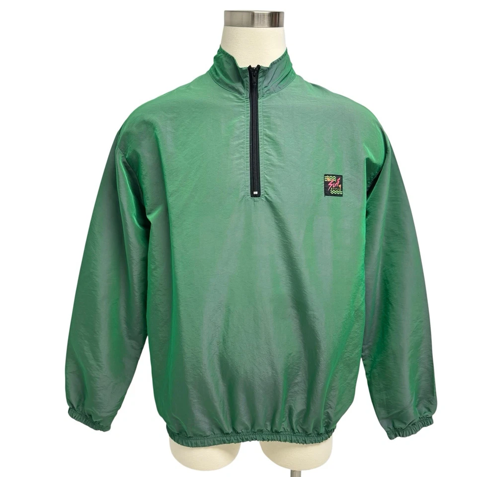 Chaqueta cortavientos estilo surf vintage para hombre verde retro jersey talla L Foto 1 de 4