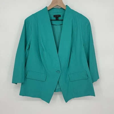 Blazer Tribal Mujer Azul Teal Un Botón 16W Carrera Profesional Bolsillos Foto 1 de 4