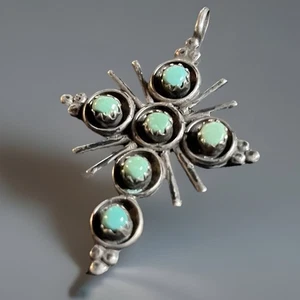 SCHÖNER Vintage Sterlingsilber TÜRKIS Petit Point Cluster KREUZ ANHÄNGER - Bild 1 von 12