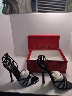 Fredericks of Hollywood Sexy stiletto Sandals Black 7 Leather Strappy 12016 NWB - Image 1 of 4