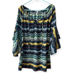 R. Rogue Women’s Geo Print Bell Sleeve Boho Dress Size Small - Picture 1 of 7