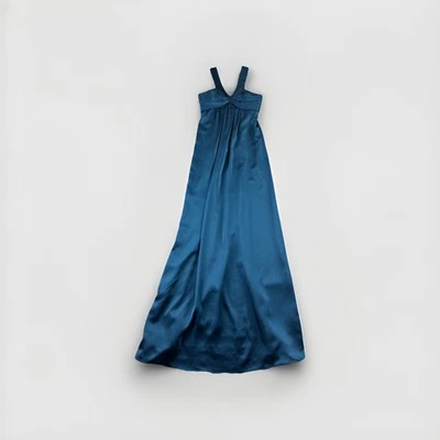 BCBGMAXAZRIA Verde azulado largo halter acanalado cuello en V vestido etéreo graduación elegante para mujer 0 Foto 1 de 4