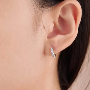 Silver platinum made with SWAROVSKI crystal huggies small slim classic earrings - Picture 1 of 3