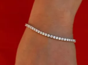Womens Diamond Tennis Bracelet 10Ct Round Cut Lab Created 14k White Gold Finish - Picture 1 of 8