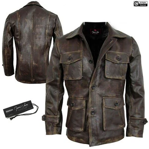 Elegante giacca cappotto uomo Cafe Racer Biker vera pelle effetto invecchiato marrone pelle - Foto 1 di 8