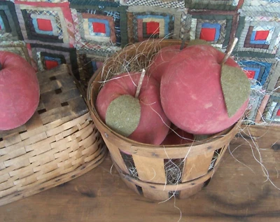 Primitive Red Apple Rustic Farmhouse Decor Painted Fabric - AAFA - ARTISAN MADE - Image 1 of 4