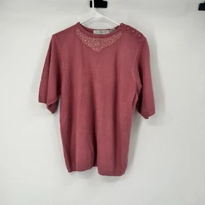 Womens Maggie Lawrence 18 20 VTG Pink Sweater Lace Buttons Cottagecore Coquette - Picture 1 of 12