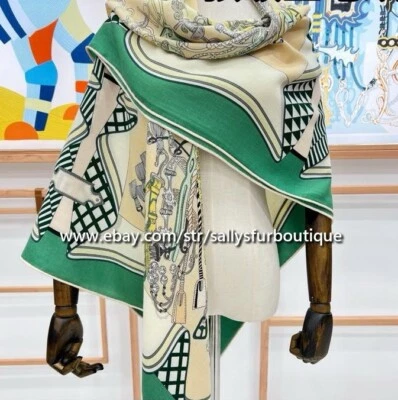 Sallys 70% Cashmere 30% Silk Stole Geometric Print Double Face Scarf Shawl 53" - Image 1 of 4