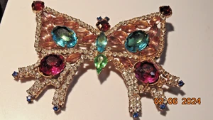 Vintage Bijoux MG Gorgeous Multi-Color Rhinestone Butterfly Brooch Pin (4") - Picture 1 of 5
