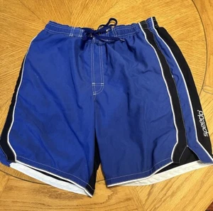SPEEDO Men Med M Swim Trunks Water Shorts Mesh Lined Blue Black White 9” inseam - Picture 1 of 7