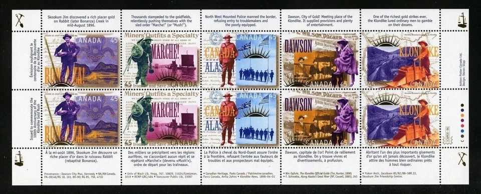 Canada Stamps — Full Pane of 10 — 1996, Yukon Gold Rush #1606i MNH - Image 1 of 1