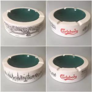 Carlsberg Lager Beer LARGE Ceramic Table Ashtray Copenhagen & Lisbon City Images - Picture 1 of 12