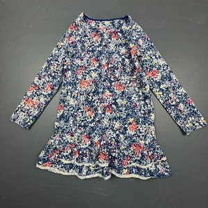 Land's End Girls Floral Dress Large Blue Long Sleeve Ruffle Hem Pullover Casual - Picture 1 of 8