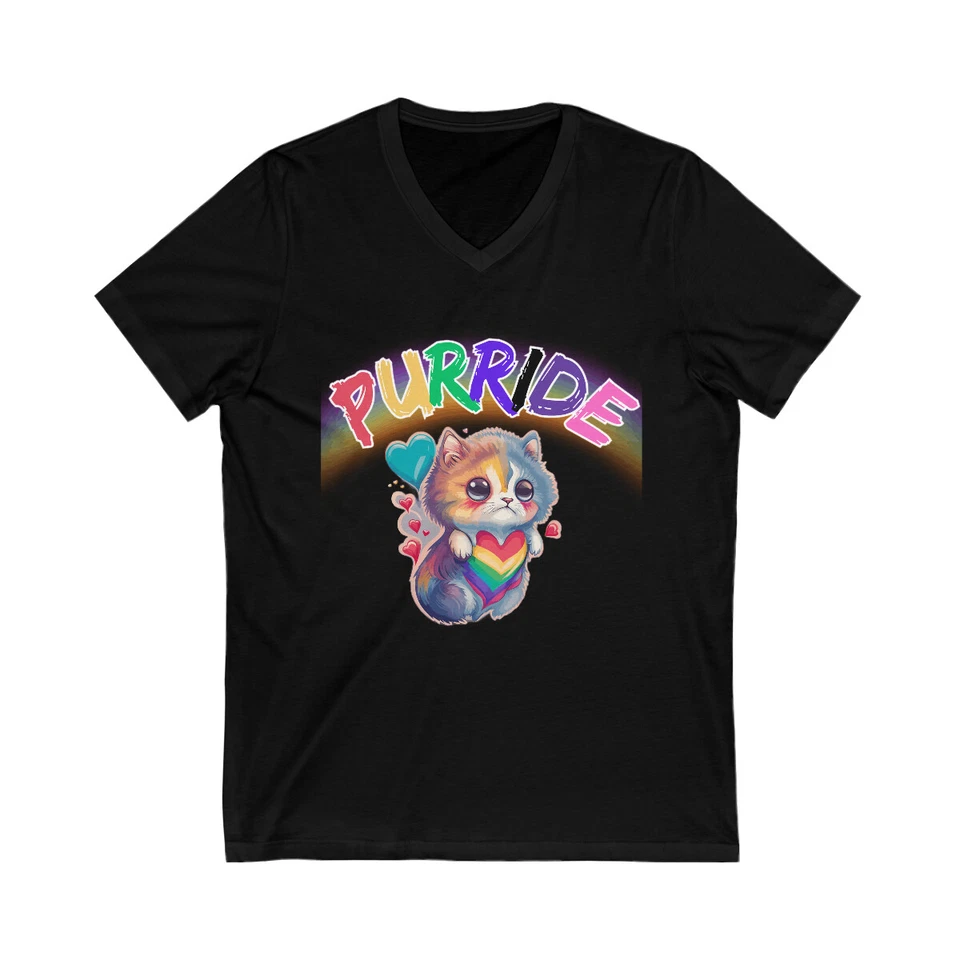 "LGBTQ+ PurrIde" Unisex Jersey Short Sleeve V-Neck Tee - Image 1 of 1