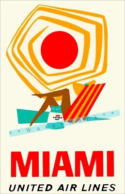 Miami Florida 1962 Sun Fun Beach Air Travel Vintage Póster Impresión Estilo Retro Arte Foto 1 de 4
