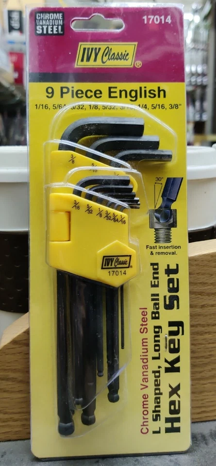 Ivy Classic 9 Piece Chrome Vanadium Steel Hex Key set L Shape Long Ball End - Image 1 of 1