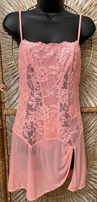 Unbranded Womens Lingerie Boudoir Slip Panty Set Small Pink Lace Stretch  - Image 1 of 4