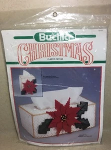 RARE HTF Bucilla Christmas Plastic Canvas Kit Poinsettia Tissue Box Cover #61127 - Bild 1 von 7