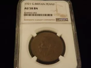 1921 Penny Great Britain NGC AU 58 BN - Picture 1 of 2
