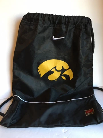 Nike Iowa Hawkeyes Hawks Logo Black Drawstring BackPack Book School Bag Cover