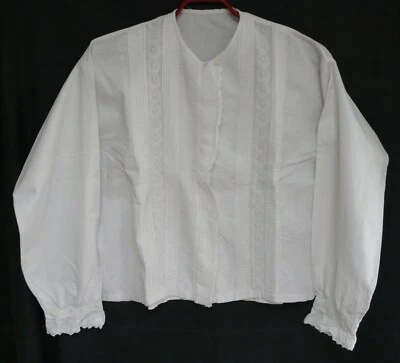 Chemisier ancien brodé vintage – col rond – manches longues – coton – REF 4721C - Photo 1/4