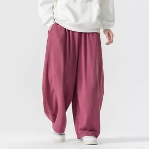 Men's Chinese Large-size Casual Straight Wide-leg Pants Cotton Linen Harem Pants - Picture 1 of 29