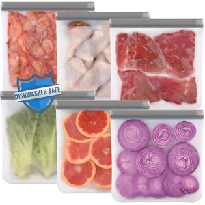 6 Pack Reusable Gallon Freezer Bags Dishwasher Safe Bpa Free Reusable 1 Gallon B - Picture 1 of 7