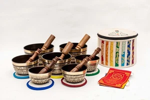 Harmonize Your Chakra with our Black and Golden Om Mantra Chakra Etched Set of 7 - Picture 1 of 12