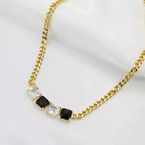 Collana regolabile catena zirconi bianchi neri placcati oro ipoallergenica - Foto 1 di 4