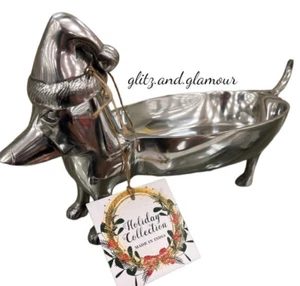 Christmas Dachshund doxie Dog Silver Metal Candy Dish Serving Tray Platter Decor - Picture 1 of 1