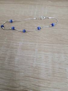 Beautiful Silver Tone and Cobalt Blue Beaded Bracelet - Picture 1 of 5