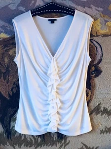 NEW Lafayette 148 New York Sz XL Womens Silk Knit Blouse Ruffle Sleeveless Ivory - Picture 1 of 9