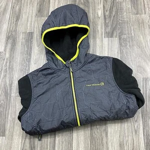 FREE COUNTRY Full Zip Up Black/Green Hooded Fleece Jacket Boy's Size Large 7/8 - Picture 1 of 9