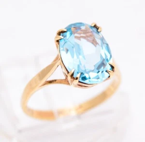Vintage 9ct Yellow Gold & Lab-Created Blue Spinel Large Solitaire Ring Size K1/2 - Picture 1 of 11
