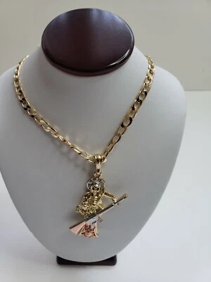 Santa Muerte Gold Plated Necklace Brand New Chain - Image 1 of 4