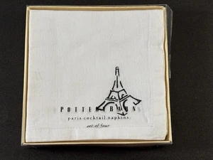 Pottery Barn Set 4 Embroidered Eiffel Tower   Linen Cocktail Napkins NEW - Picture 1 of 3