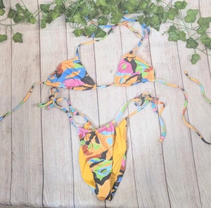 ASOS Design Women's Triangle Tie Bikini Pastel colorful Print Size us 2 - Picture 1 of 7