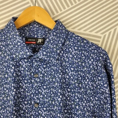 J. Ferrar Floral Button Up XL Shirt Blue Long Sleeve Slim Fit Stretch Profession - Image 1 of 4