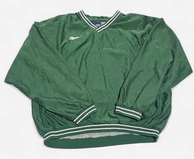 Chaqueta Pullover Forrada Reebok Vintage Años 90 Cuello en V Cortavientos Verde XXL Foto 1 de 4