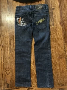 Ed Hardy Jeans Embroidered Koi Goldfish Kids Girls 6 Christian Audigier - Picture 1 of 8